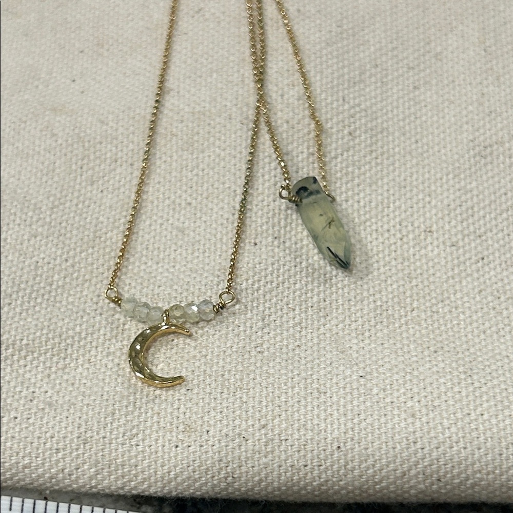 Gold Crescent and Crystal Pendant Necklace